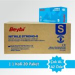 BEYBİ STRONG MAVİ100 ADET KALIN NİTRİL MUAYENE ELDİVENİ, PARMAKUCU PÜTÜRLÜ